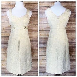 Badgley Mischka Cream Gold Jacquard A Line Dress